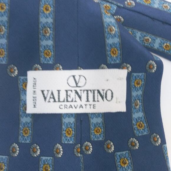 Valentino Cravatte Blue SIlk Tie Floral Pattern Daisy Sunflower - Picture 7 of 8
